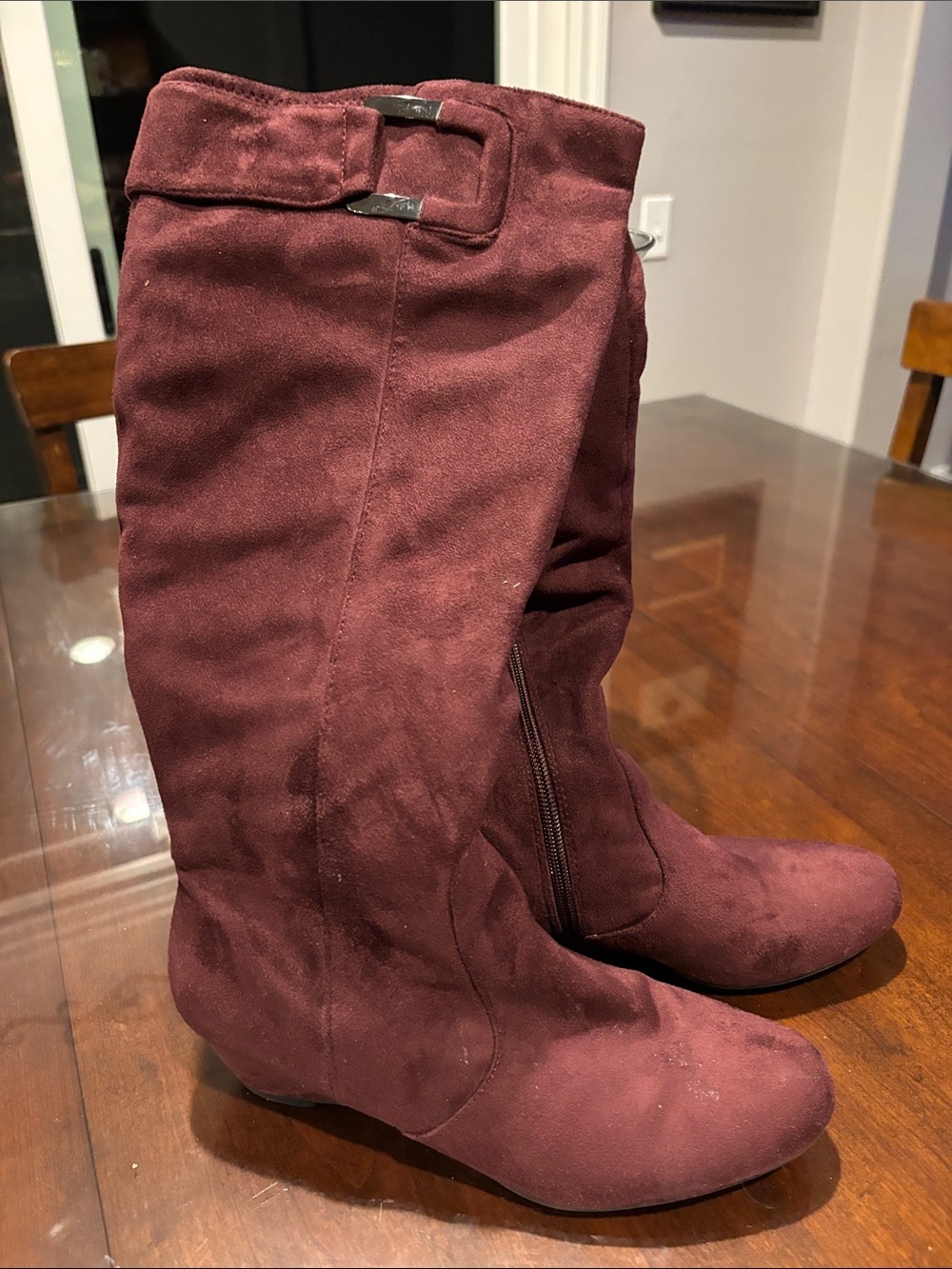Impo Galyn Burgundy Faux Suede Wedge Knee-High Boots